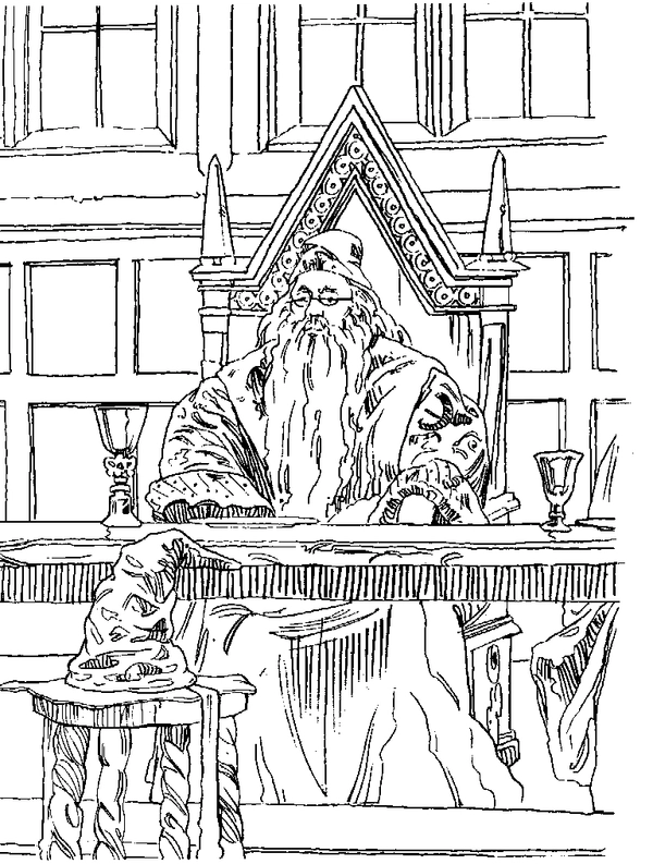 Dibujo para Colorear Harry Potter Dumbledore Sentado