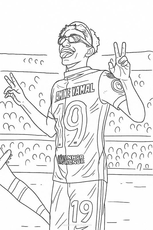 Lamine Yamal wearing two sunglassses Coloring Page