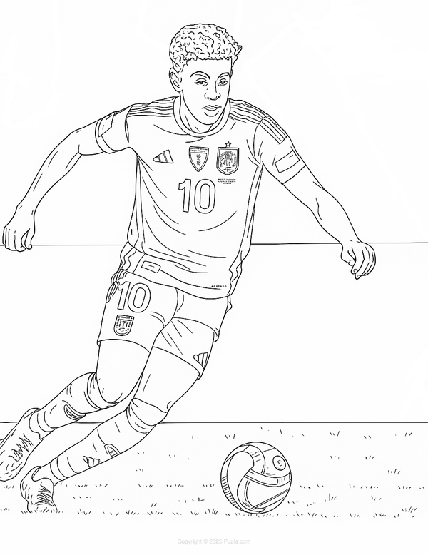 Lamine Yamal dribbling Coloring Page