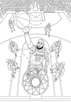 LeBron James dunking in a full stadium