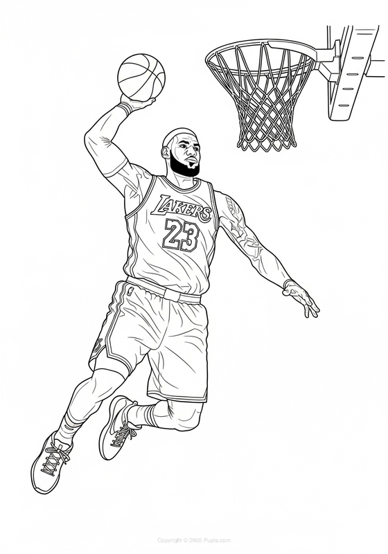 LeBron James flying dunk Coloring Page