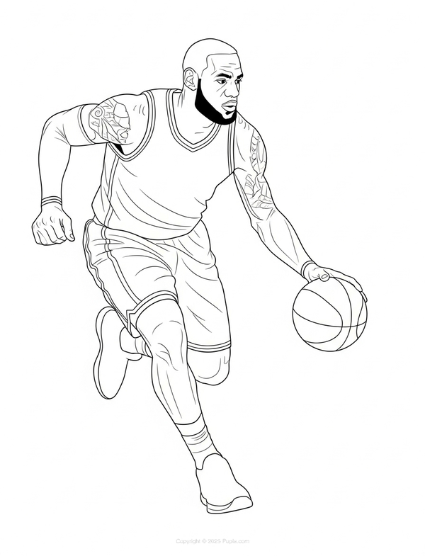 LeBron James dribbling with the ball Coloring Page