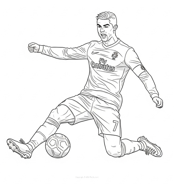 Ronaldo sliding towards the ball Coloring Page