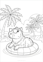Capibara flotando en un colchón de aire