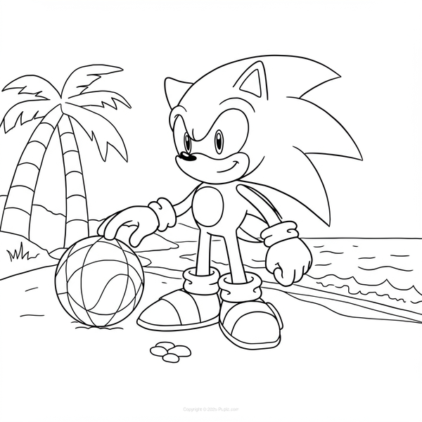 Sonic on the Beach Coloring Page