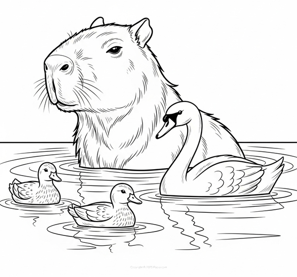 Coloriage Capybara dans l'eau