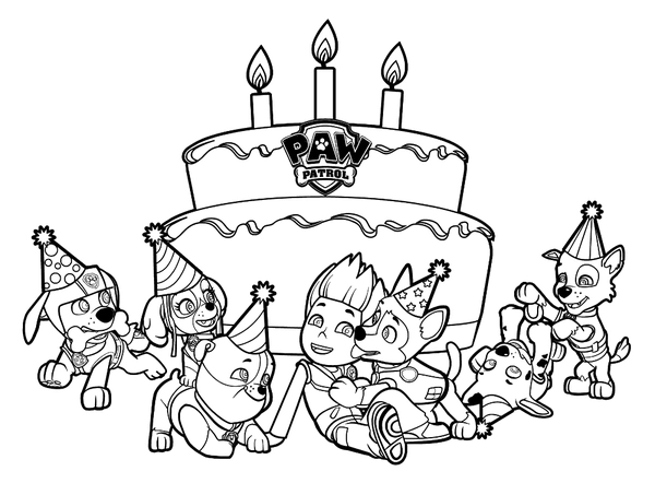 Happy Birthday Paw Patrol Coloring Page
