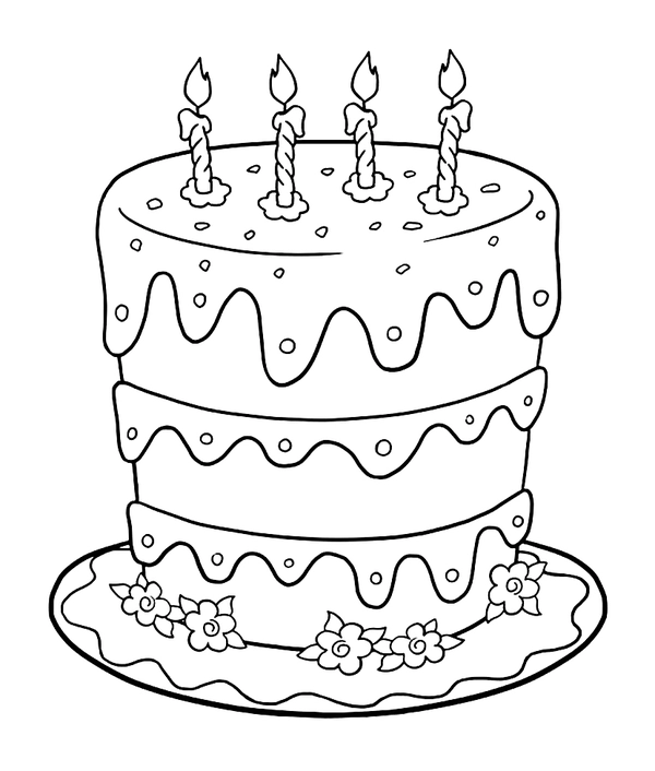 Happy Birthday Cake with Candles Coloring Page
