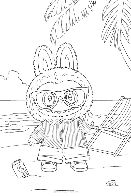 Labubu Flip With Me on the beach Coloring Page