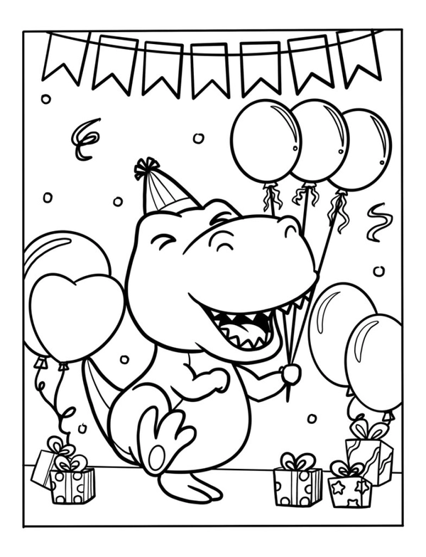 Dibujo para Colorear Feliz Cumpleaños Dinosaurio