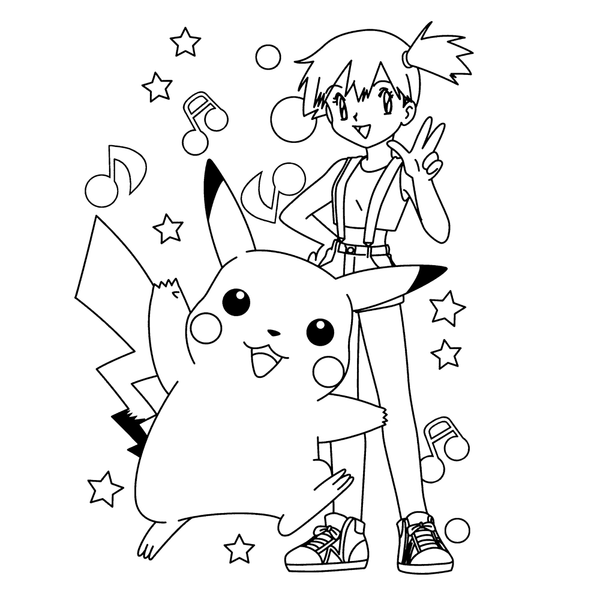 Dibujo para Colorear Pokémon Pikachu y Misty