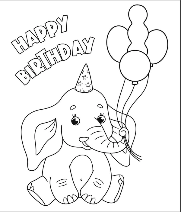 Happy Birthday Elephant Coloring Page