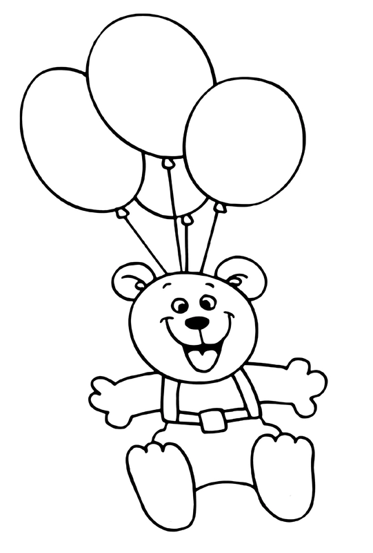 Happy Birthday Bear with Balloons Coloring Page