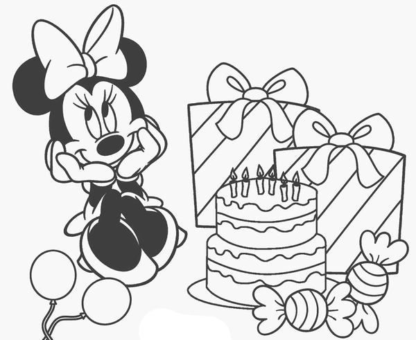 Alles Gute zum Geburtstag Minnie Mouse Ausmalbild
