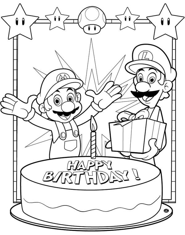 Happy Birthday Mario Coloring Page