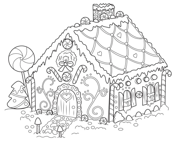 Dibujo para Colorear Casa de Navidad de pan de jengibre