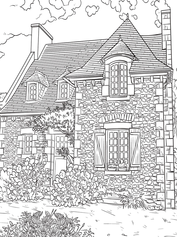 House Cottage Stone Coloring Page