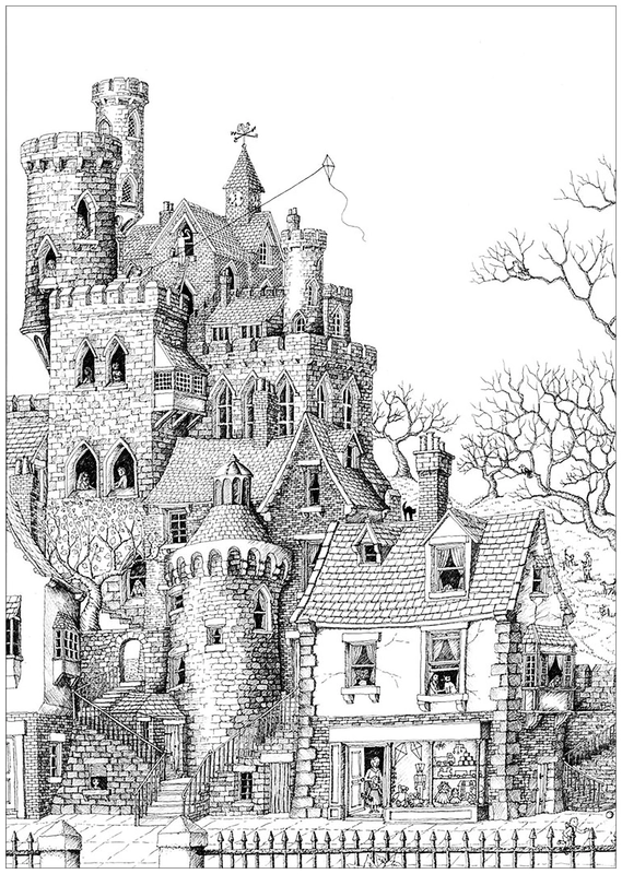 Haus High Castle Detailliert Ausmalbild