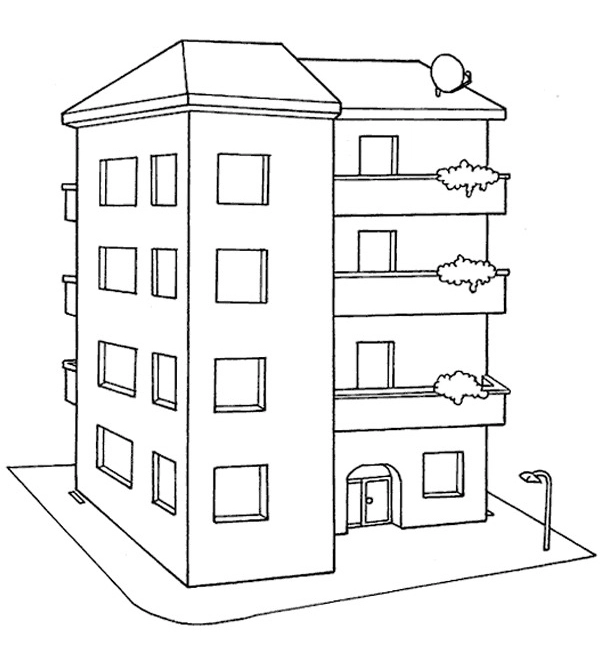 House High Flat Building Coloring Page