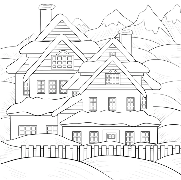 Dibujo para Colorear Casa en las Montañas Nevadas