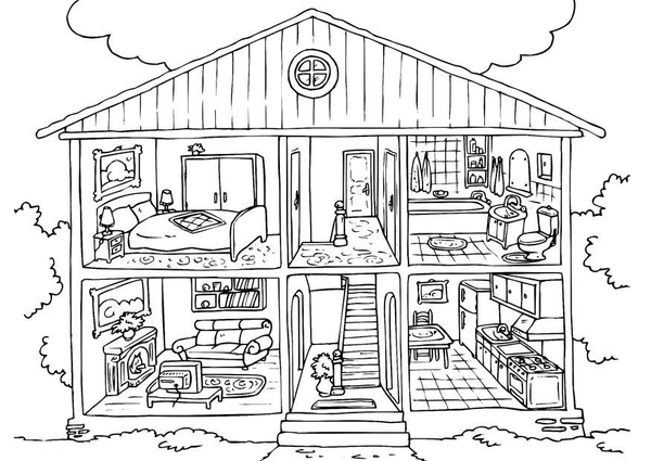 Casa Interior Detallada - Dibujo para Colorear Gratis para Imprimir -