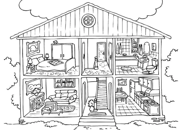 House Inside Detailed Coloring Page