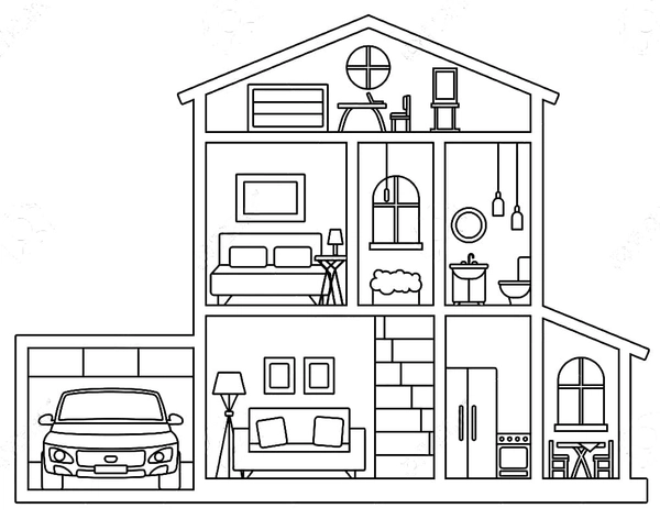 House Inside Easy Coloring Page