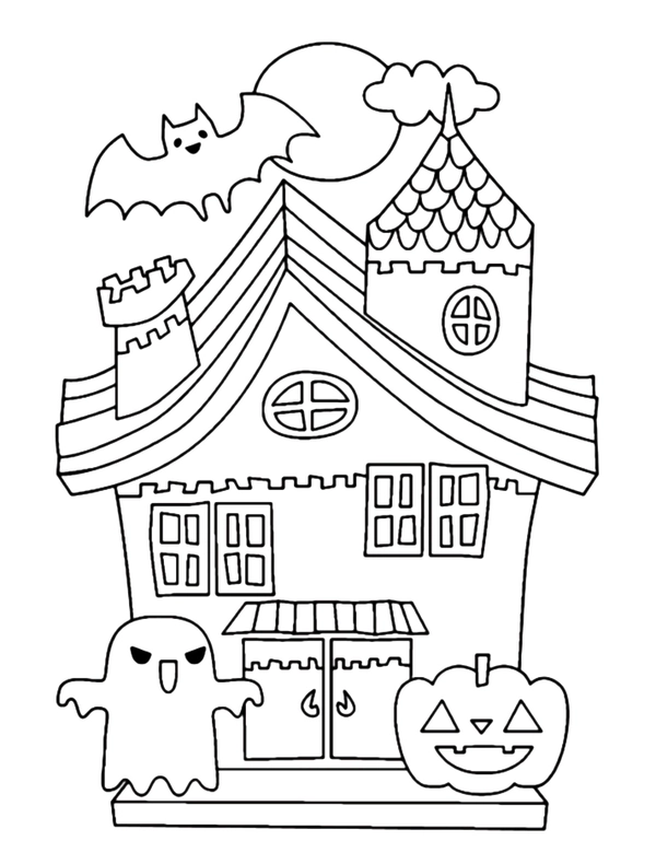 Dibujo para Colorear Spooky House Halloween