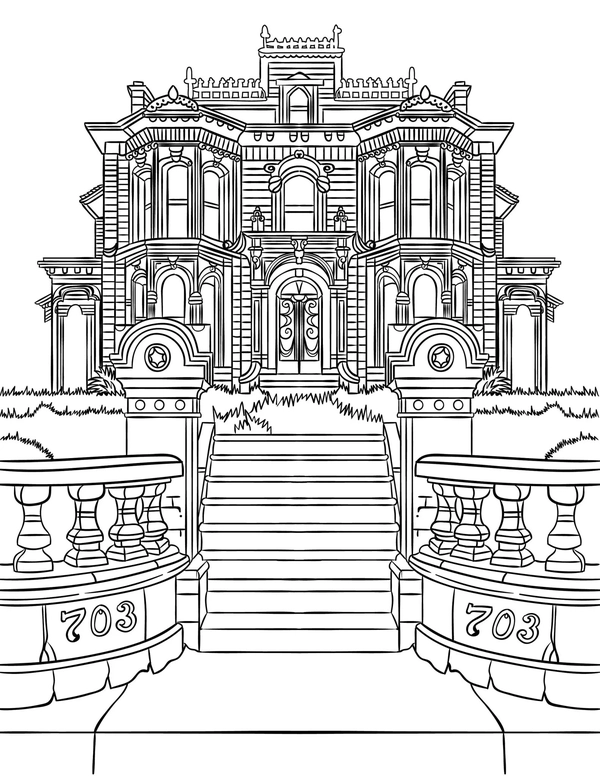 Viktorianisches Haus mit Treppe Ausmalbild