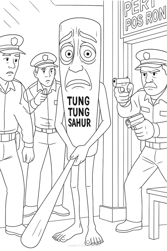 Tung Tung Tung Sahur Police Coloring Page