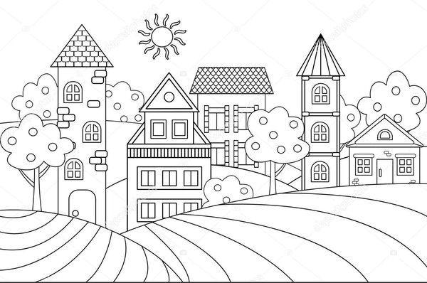 Village Houses Coloring Page