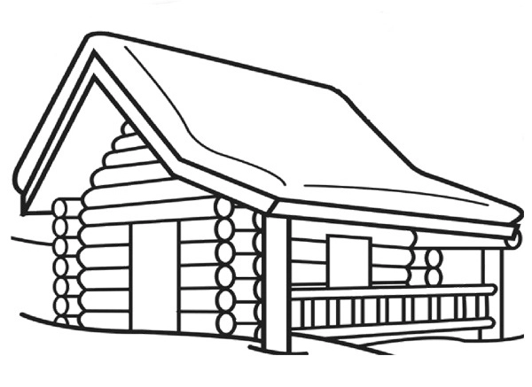 Wooden House in Winter Snow Coloring Page