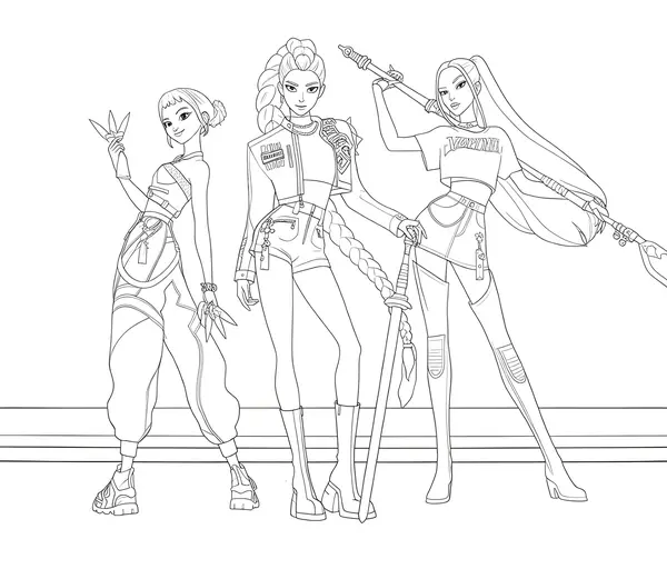 KPop Demon Hunters Huntrix Gruppe Ausmalbild