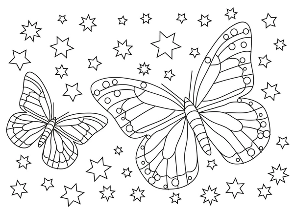 Schmetterlinge & Sterne Ausmalbild