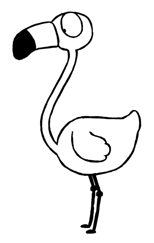 Dibujo para Colorear Birds Easy Standingg Flamingo