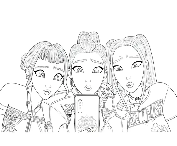 Coloriage KPop Demon Hunters Huntrix Téléphone