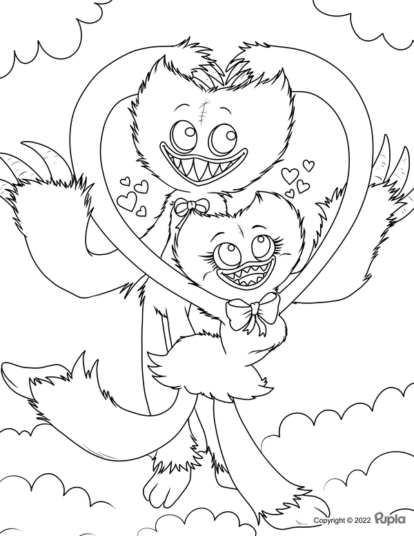 Huggy Wuggy & Kissy Missy Coloring Page