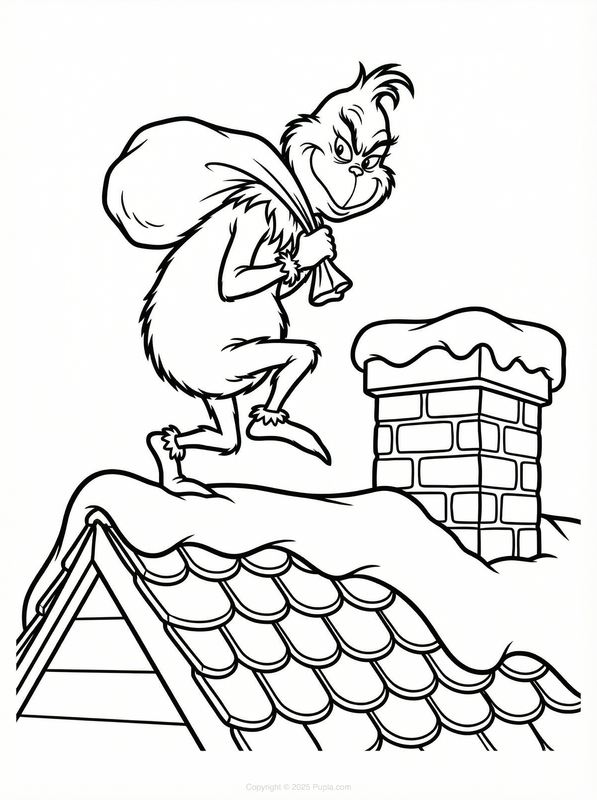 Coloriage Le Grinch sur un toit