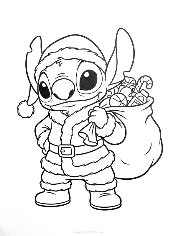 Stitch Dressed As Santa Claus Coloring Page