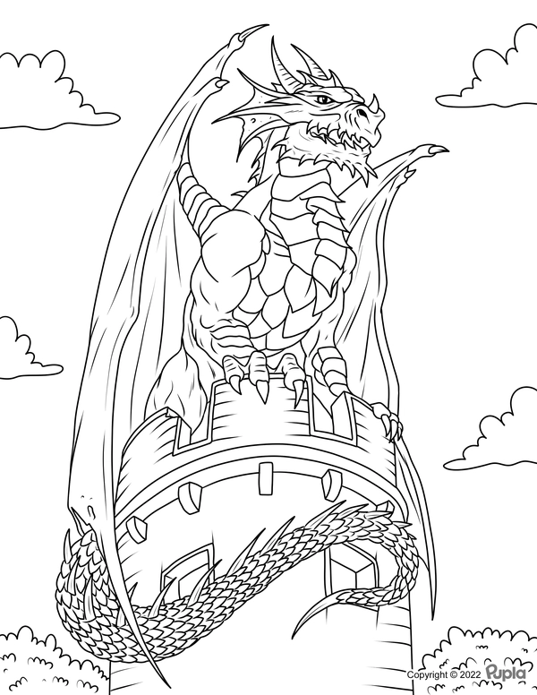Dragon on Castle Coloring Page