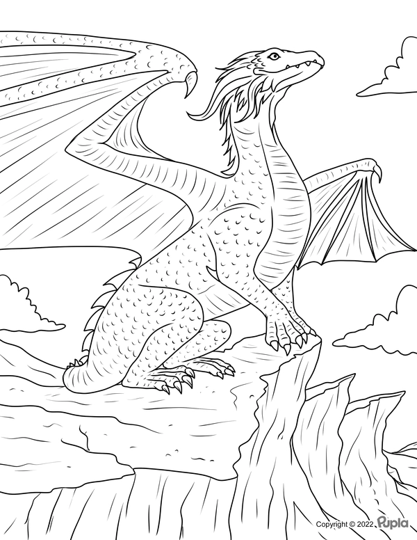 Dragon on Mountain Coloring Page