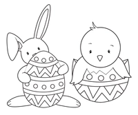 Lapin et canard de Pâques dans un œuf