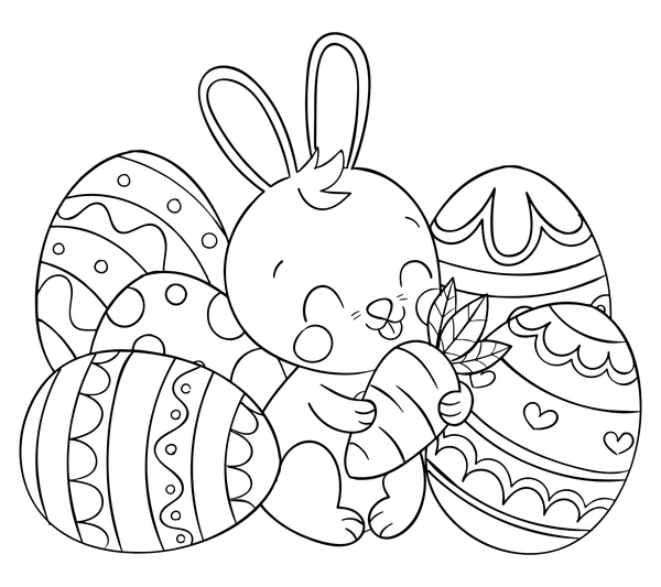 🖍️ Conejo de Pascua con zanahoria - Dibujo para Colorear Gratis para