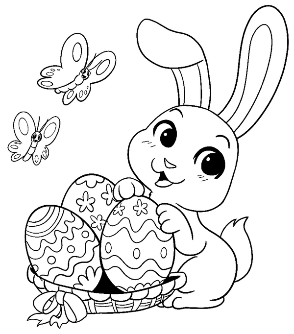 Dibujo para Colorear Conejo de Pascua con huevos