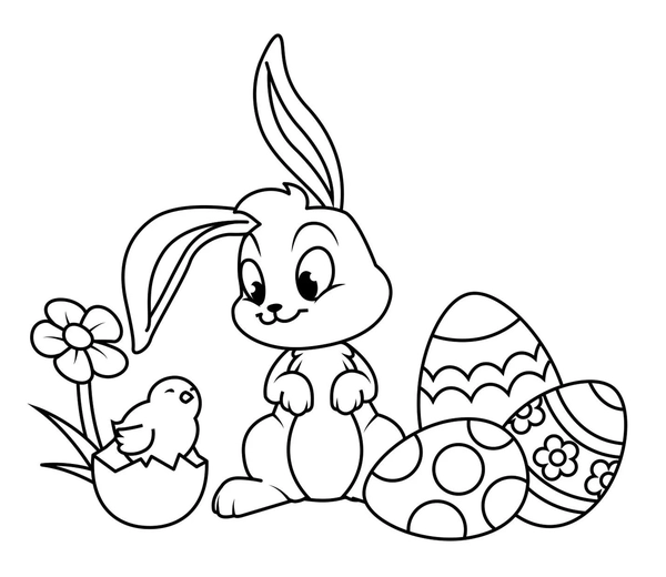 Dibujo para Colorear Conejo de Pascua con patito