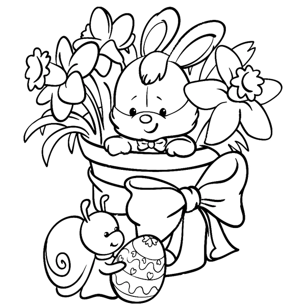 Dibujo para Colorear Conejo de Pascua con caracolillo
