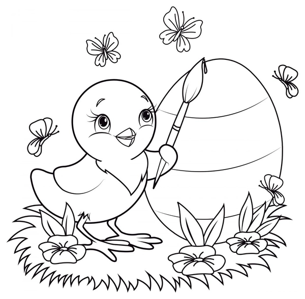 Duckling Painting Easter Egg Coloring Page