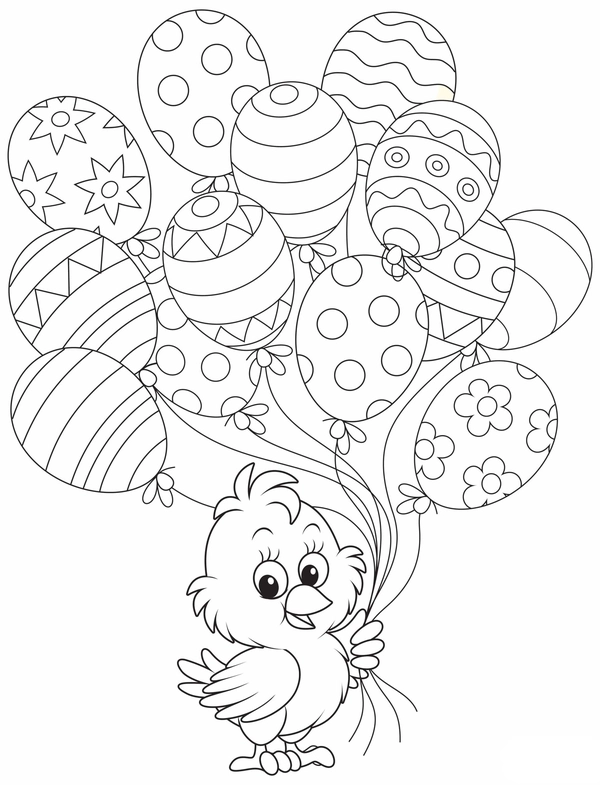Easter Duckling with Balloon Eggs Coloring Page