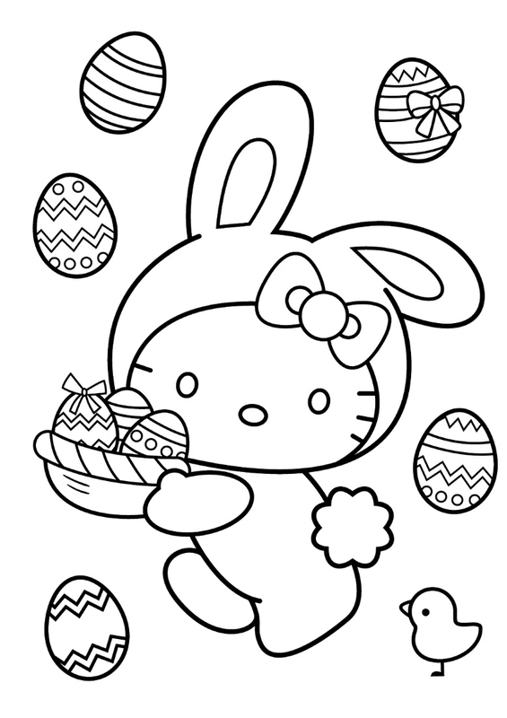 Easter Hello Kitty Coloring Page