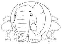 Gran elefante de dibujos animados en el bosque